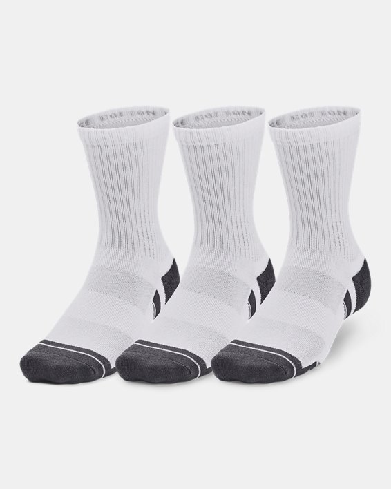 Unisex UA Performance Cotton 3-Pack Mid-Crew Socks, White, pdpMainDesktop image number 0